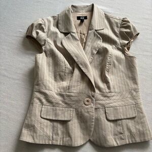 AGB Beige Pinstriped Blazer L 12 | Classic Chic Workwear